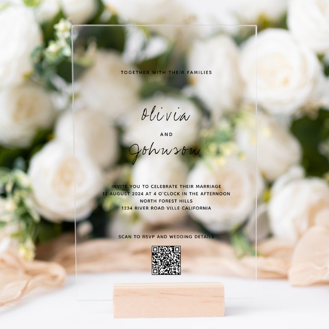 Minimalistisches Foto Qr Code Hochzeit Acryleinladungen (Von Creator hochgeladen)
