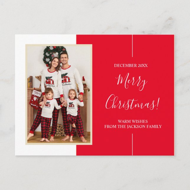 Minimalistisches Foto Rot Frohe Weihnachts-Postkar Postkarte (Vorderseite)