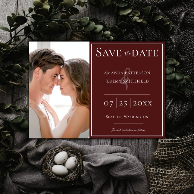 Minimalistisches Foto | Rot Save the Date (Red Minimalist Photo Save the Date)