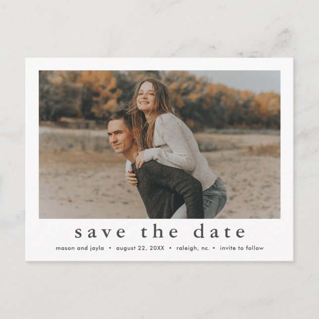 Minimalistisches Foto Save the Date Ankündigungspostkarte (Vorderseite)