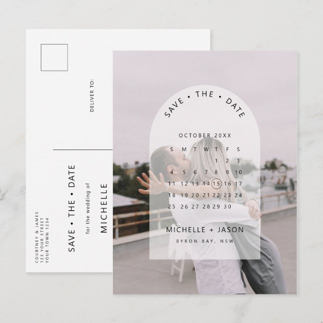 Minimalistisches Foto Save the Date Einladung Postkarte (Vorne/Hinten)