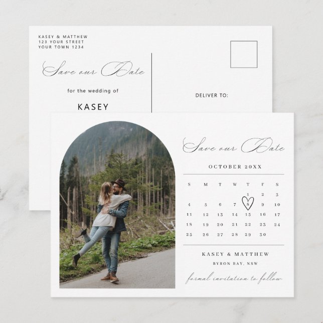 Minimalistisches Foto Save the Date Einladung Postkarte (Vorne/Hinten)