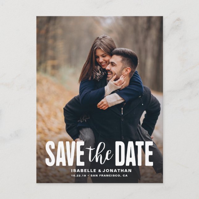 Minimalistisches Foto Save the Date schwarz Ankündigungspostkarte (Vorderseite)