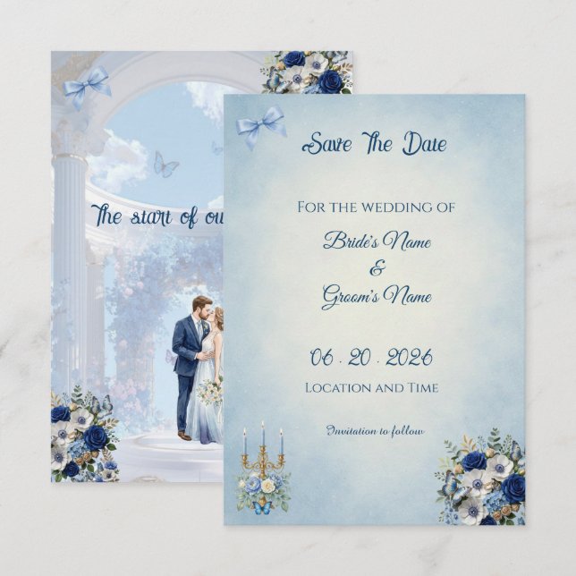 Minimalistisches Foto Save the Date | Something Bl (Vorne/Hinten)
