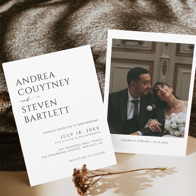 Minimalistisches Foto Schwarz-Weiß-Hochzeit Einladung (Von Creator hochgeladen)