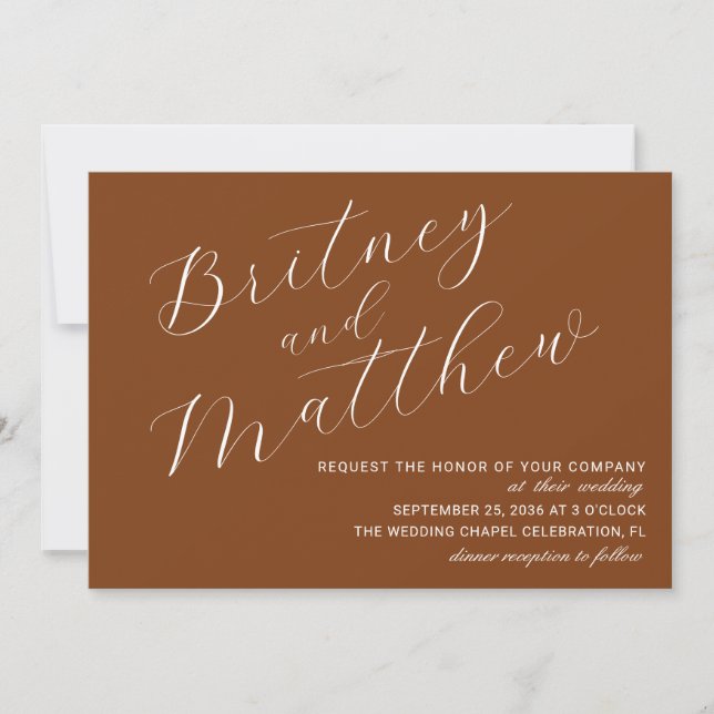 Minimalistisches Foto Terracotta Script Wedding Einladung (Vorderseite)