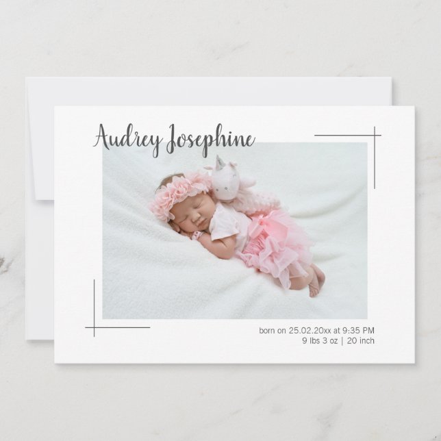 Minimalistisches Foto Zwei-Seiten-Collage Baby Gir Ankündigung (Vorderseite)