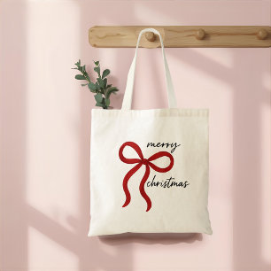 Minimalistisches Frohe Weihnachten Rotes Band Tragetasche