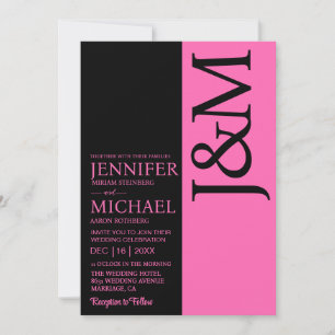 Minimalistisches Fuchsia-QR-Code-Hochzeitslogo auf Einladung