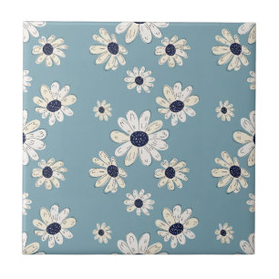 Minimalistisches Gänseblümchen-Blumenmuster (2) Fliese