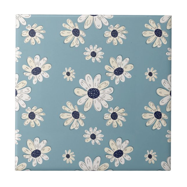 Minimalistisches Gänseblümchen-Blumenmuster (2) Fliese (Vorderseite)
