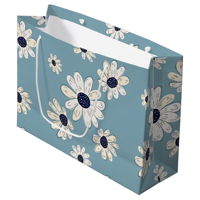 Minimalistisches Gänseblümchen-Blumenmuster (2) Große Geschenktüte (Vorderseite Schrägansicht)