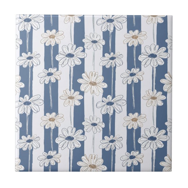 Minimalistisches Gänseblümchen-Blumenmuster (3) Fliese (Vorderseite)