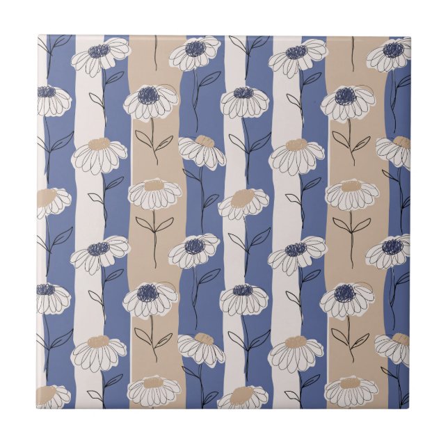 Minimalistisches Gänseblümchen-Blumenmuster (4) Fliese (Vorderseite)