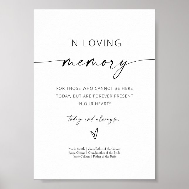 Minimalistisches Gedächtniszeichen für Hochzeit Poster (Vorne)