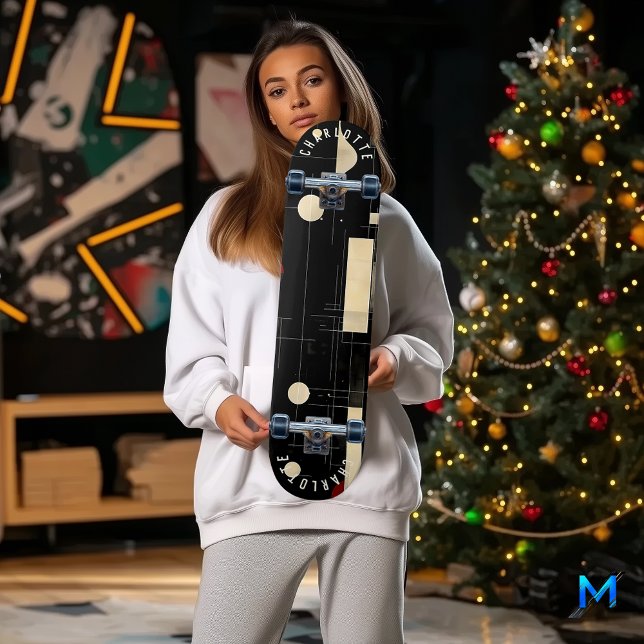 Minimalistisches geometrisches Schwarz-Gold-Skateb Skateboard (Von Creator hochgeladen)