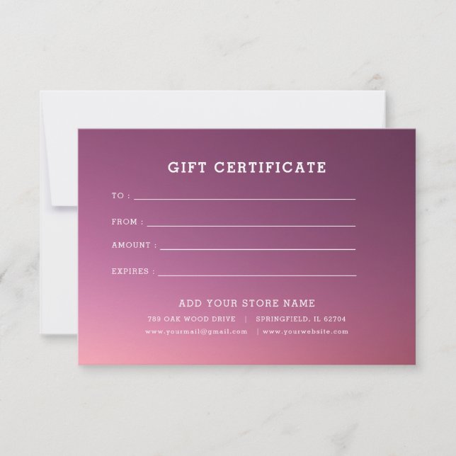 Minimalistisches Geschenkzertifikat mit Logo (Vorderseite)