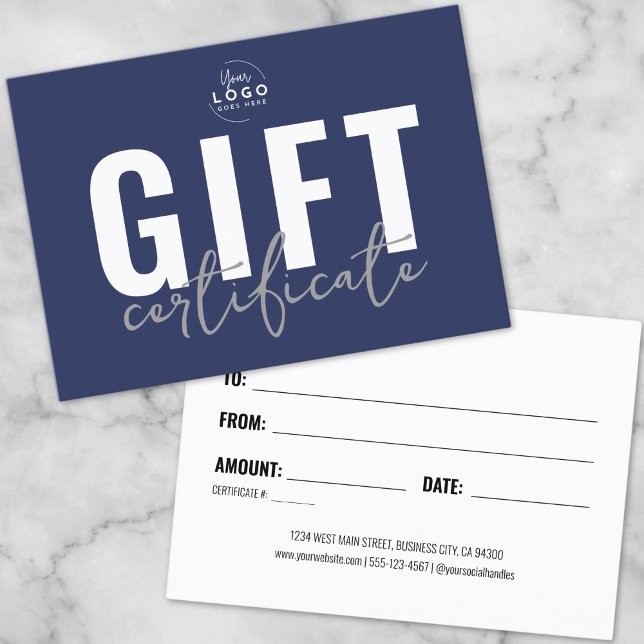 Minimalistisches Geschenkzertifikat "Navy Blue Bus Visitenkarte (Minimalist Navy Blue Business Gift Certificate)