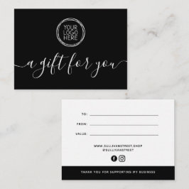 Minimalistisches Geschenkzertifikat "Schwarzes Log Mitteilungskarte