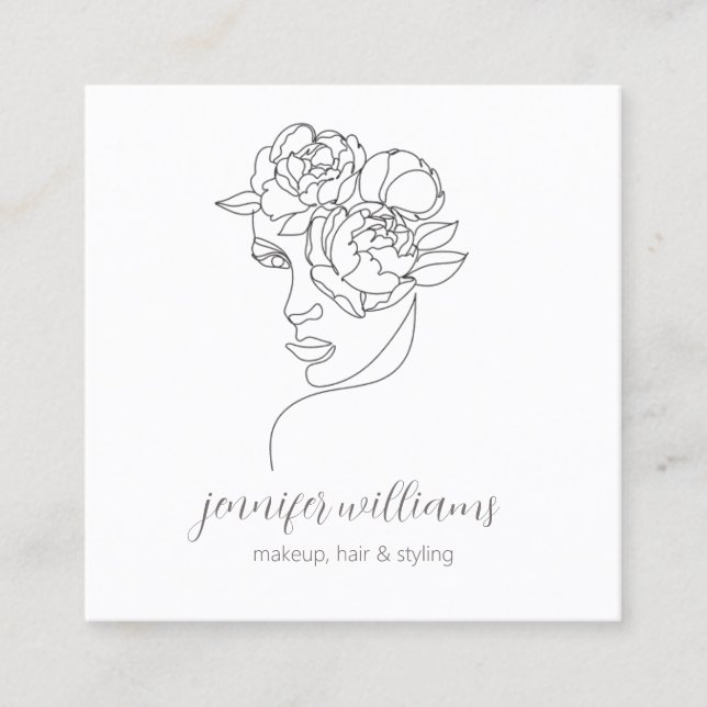 Minimalistisches Gesicht Beauty Logo Makeust Künst Quadratische Visitenkarte (Vorderseite)