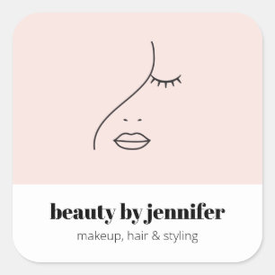 Minimalistisches Gesicht Beauty Logo Makeust Künst Quadratischer Aufkleber