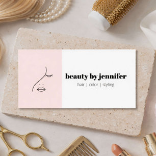 Minimalistisches Gesicht-Logo Friseur Blassrosa Visitenkarte