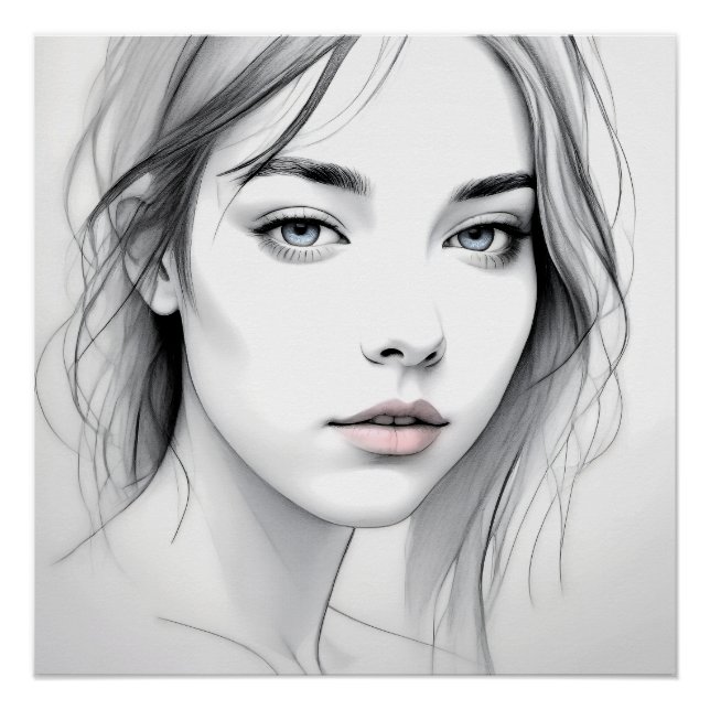 Minimalistisches Gesichtsbild eines jungen Mädchen Poster (Vorderseite)