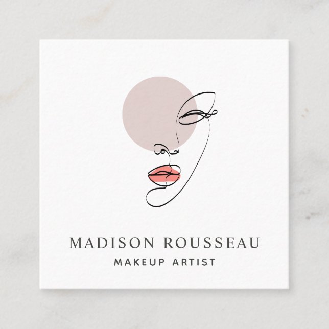 Minimalistisches Gesichtslogo Mit Monogramm Makeup Quadratische Visitenkarte (Vorderseite)