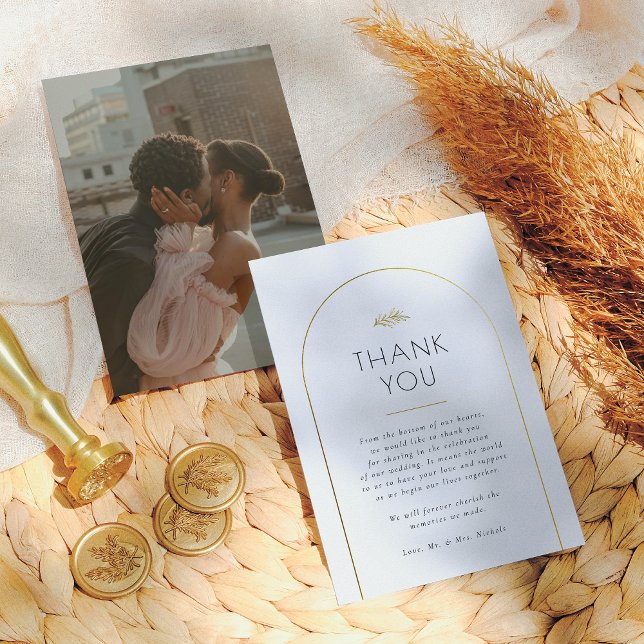 Minimalistisches Gold Arch Wedding Foto Vielen Dan Dankeskarte (Von Creator hochgeladen)