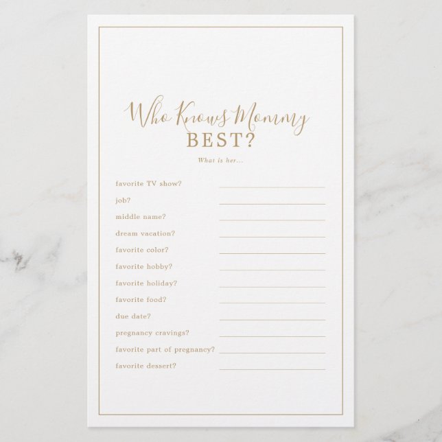 Minimalistisches Gold, das Mommy Best Trivia Game  Flyer (Vorne)
