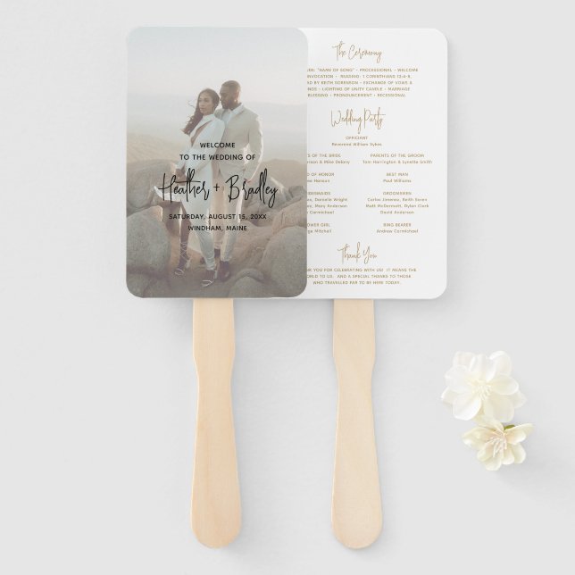 Minimalistisches Gold Foto Modernes Hochzeitsprogr Fächer (Vorne und Hinten)