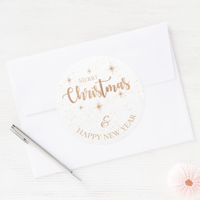 Minimalistisches Gold Frohe Weihnachten und Glück  Runder Aufkleber (Umschlag)