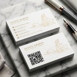 Minimalistisches Gold Modernes Linienkunst QR-Code Visitenkarte