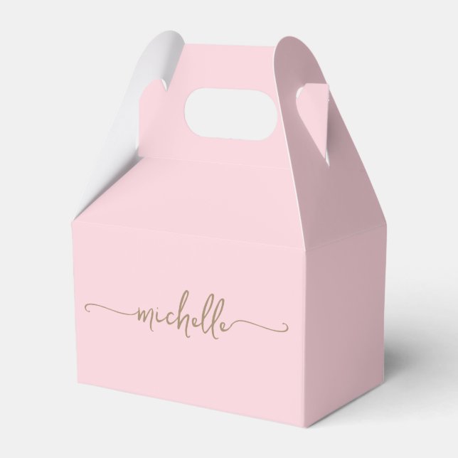 Minimalistisches Gold Monogram Name Script Rosa Geschenkschachtel (Vorderseite)