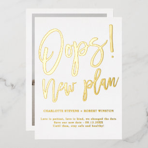 Minimalistisches Gold Neue Plan Hochzeit ändern da Folieneinladung