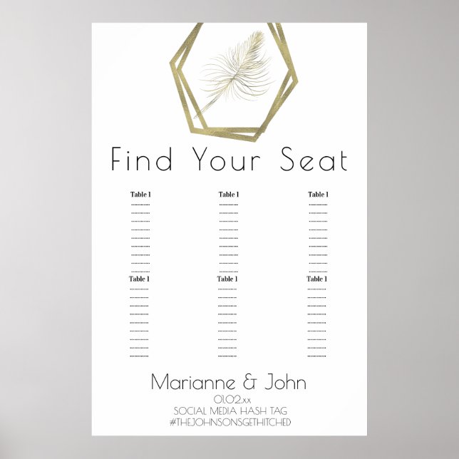 Minimalistisches Gold Palm Leaf Hochzeitsdiagramm Poster (Vorne)