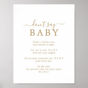 Minimalistisches Gold Say Baby Game Sign Poster