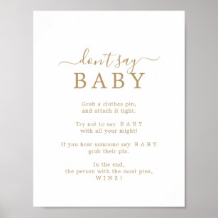 Minimalistisches Gold Say Baby Game Sign Poster