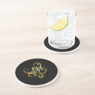 Minimalistisches Gold-Schwarz-Monogramm Getränkeuntersetzer