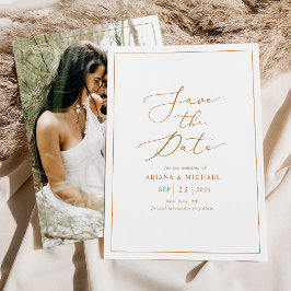 Minimalistisches Gold Script Foto Hochzeit speiche Einladung