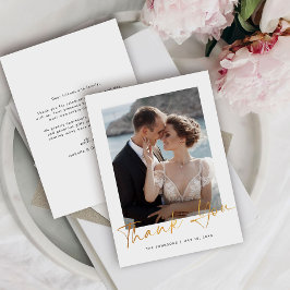 Minimalistisches Gold Script Foto Hochzeit Vielen  Dankeskarte