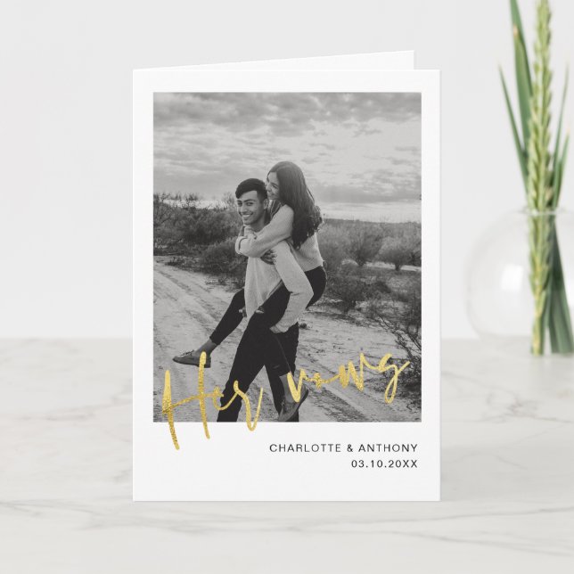 Minimalistisches Gold Script Foto Ihre Vow Card Karte (Vorderseite)