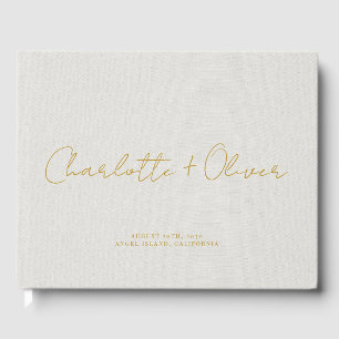 Minimalistisches Gold Script Personalisiert Weddin Gästebuch