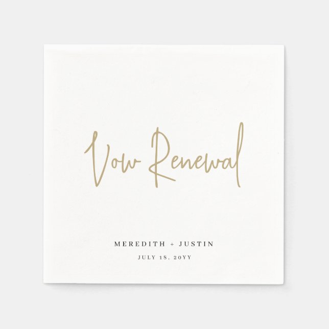 Minimalistisches Gold Script Vow Renewal Party Serviette (Vorderseite)