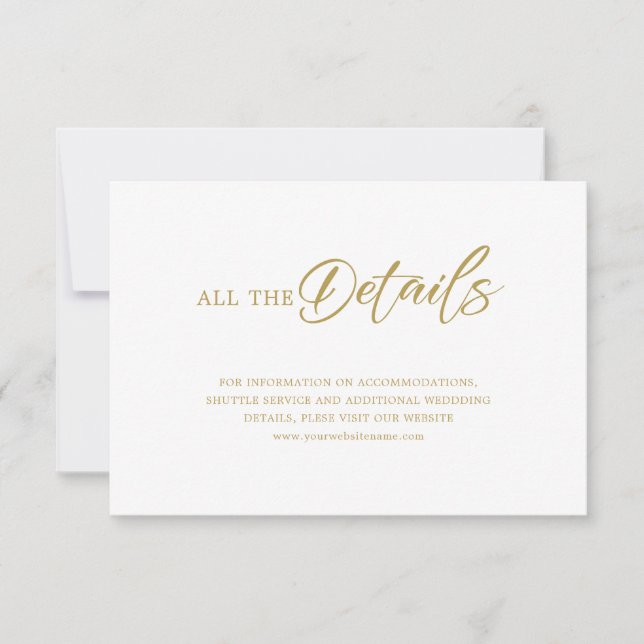 Minimalistisches Gold-Skript auf White Wedding Det Einladung (Vorderseite)