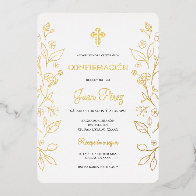 Minimalistisches Gold Spanische Bestätigung Folieneinladung (Vorderseite)