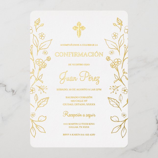 Minimalistisches Gold Spanische Bestätigung Folieneinladung (Vorderseite)