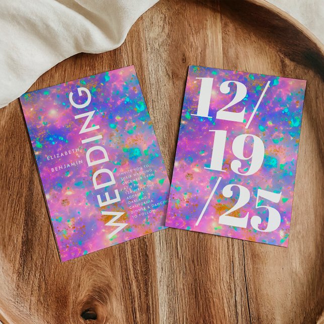 Minimalistisches Gold und Opal fett rosa Chic Wedd Einladung (Von Creator hochgeladen)