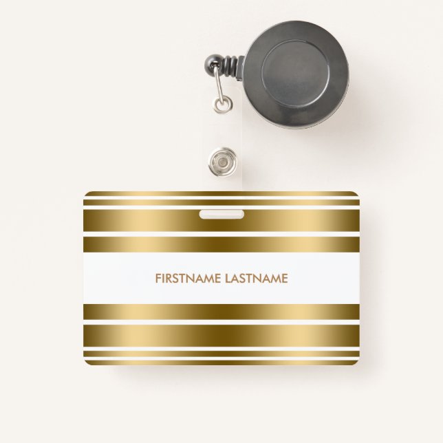 Minimalistisches Gold und weiße Streifen Ausweis (Vorderseite mit Rechteck)