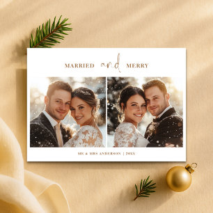 Minimalistisches Gold Verheiratet und Frohe Weihna Feiertagskarte